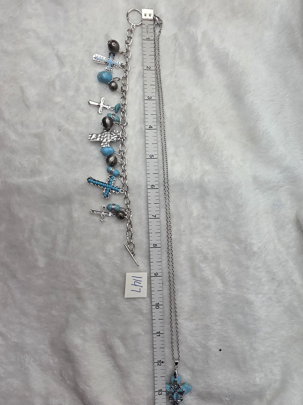 Turquoise Cross Pendant Necklace & Bracelet Set